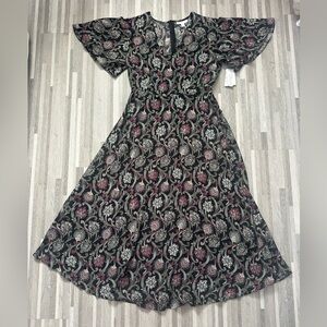 Morgan Taylor paisley print boho midi dress with butterfly sleeves, size L